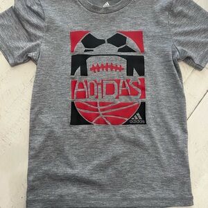 Adidas Kids Gray Tee with Red and Black Graphic